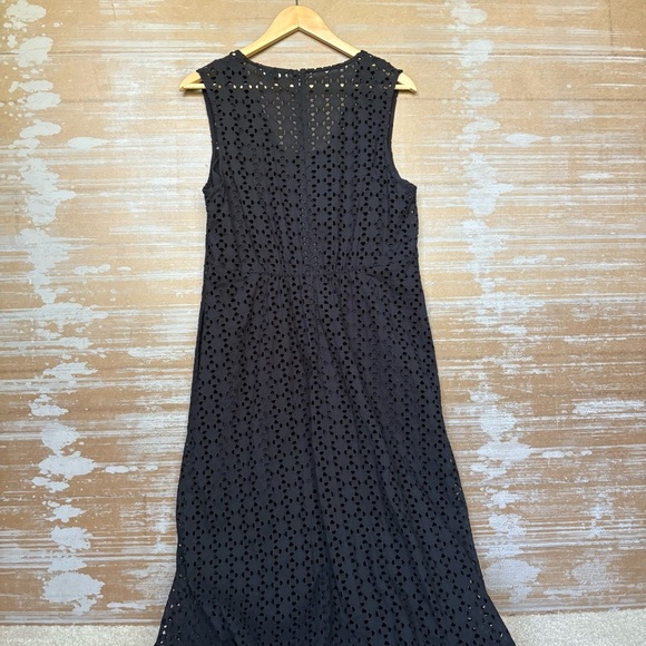 Madewell V Neck Eyelet Maxi Dress Black Preppy Boho Western Womens 12 - Picture 8 of 8